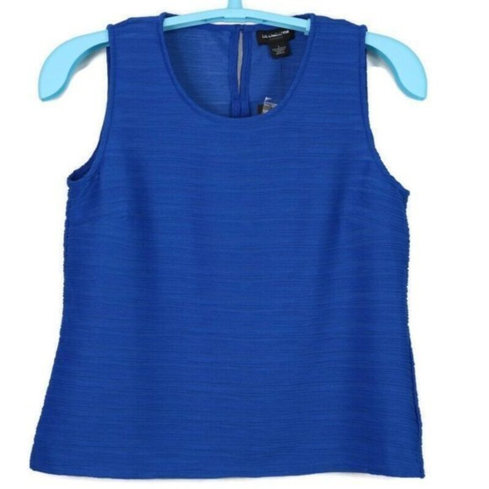 Liz Claiborne Career Tank Top Shirt Blouse Blue Sleeveless‎ Sheer L Large